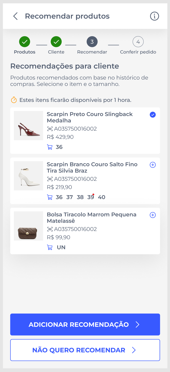 Tela de recomendação